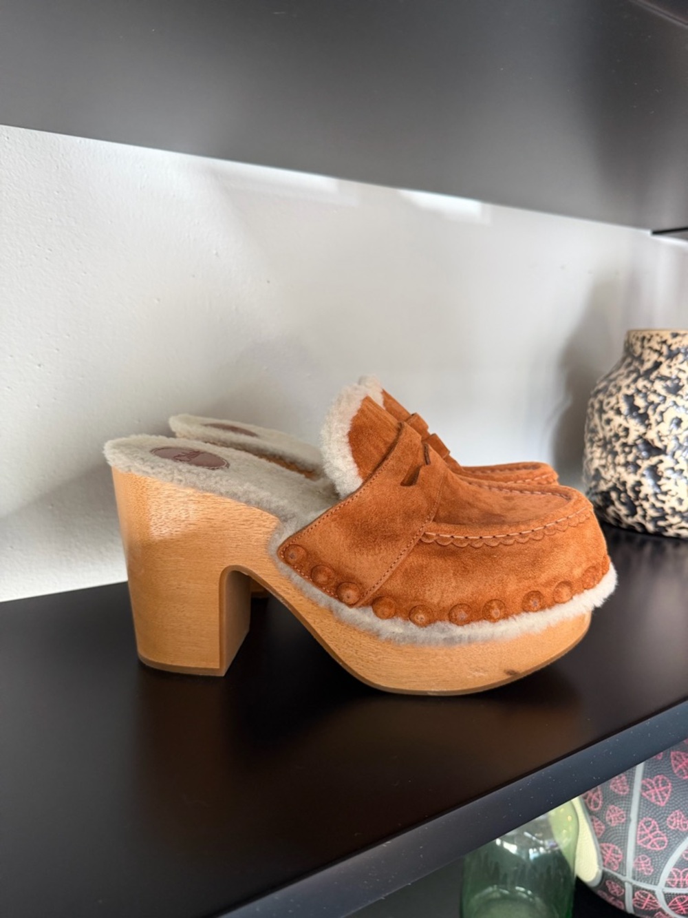 Chloe Joy Shearling Suede Heeled Clogs / Mules
